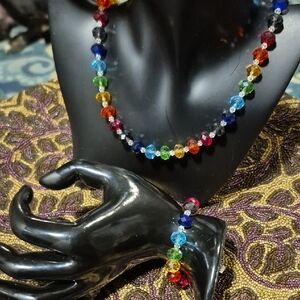 Vibrant Multicolor Crystal Necklace and Bracelet Set
